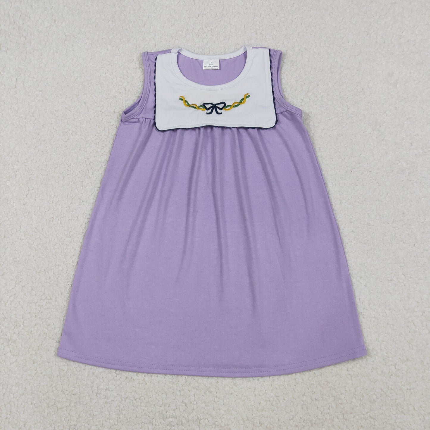 RTS NO MOQ(In Stock ) GSD2832 Embroidered Carnival Bow Pattern Purple Sleeveless Dress