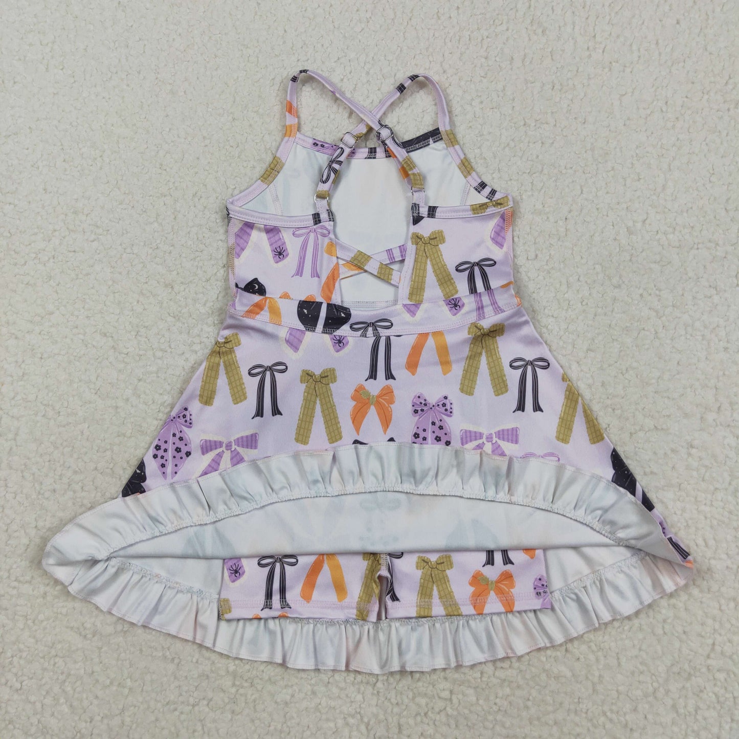 RTS NO MOQ(In Stock) GSD2737 Purple sleeveless Halloween yoga dress with a bow pattern