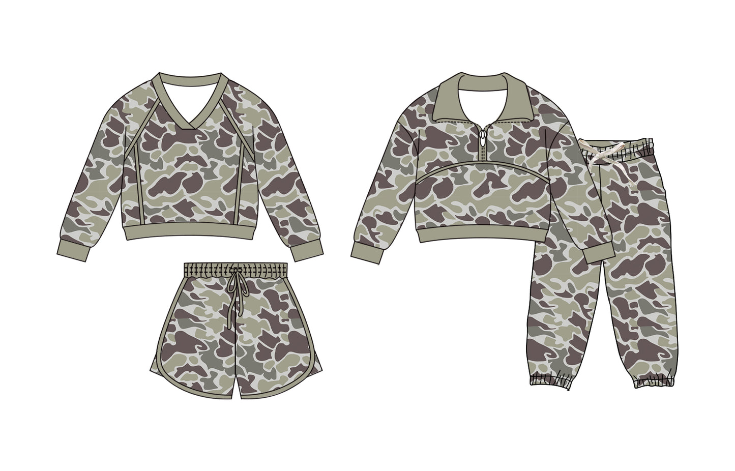 25.11.27 custom each style moq 5 eta 6-8week Sibling Sisters camouflage baby girl long sleeve pants sets and skirts sets match family design