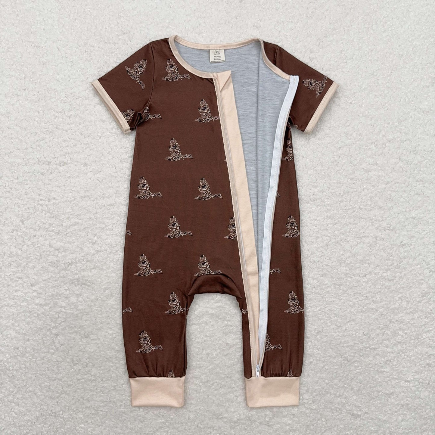 RTS NO MOQ(In Stock) SR1898 Modal duck brown zipper short sleeve bodysuit