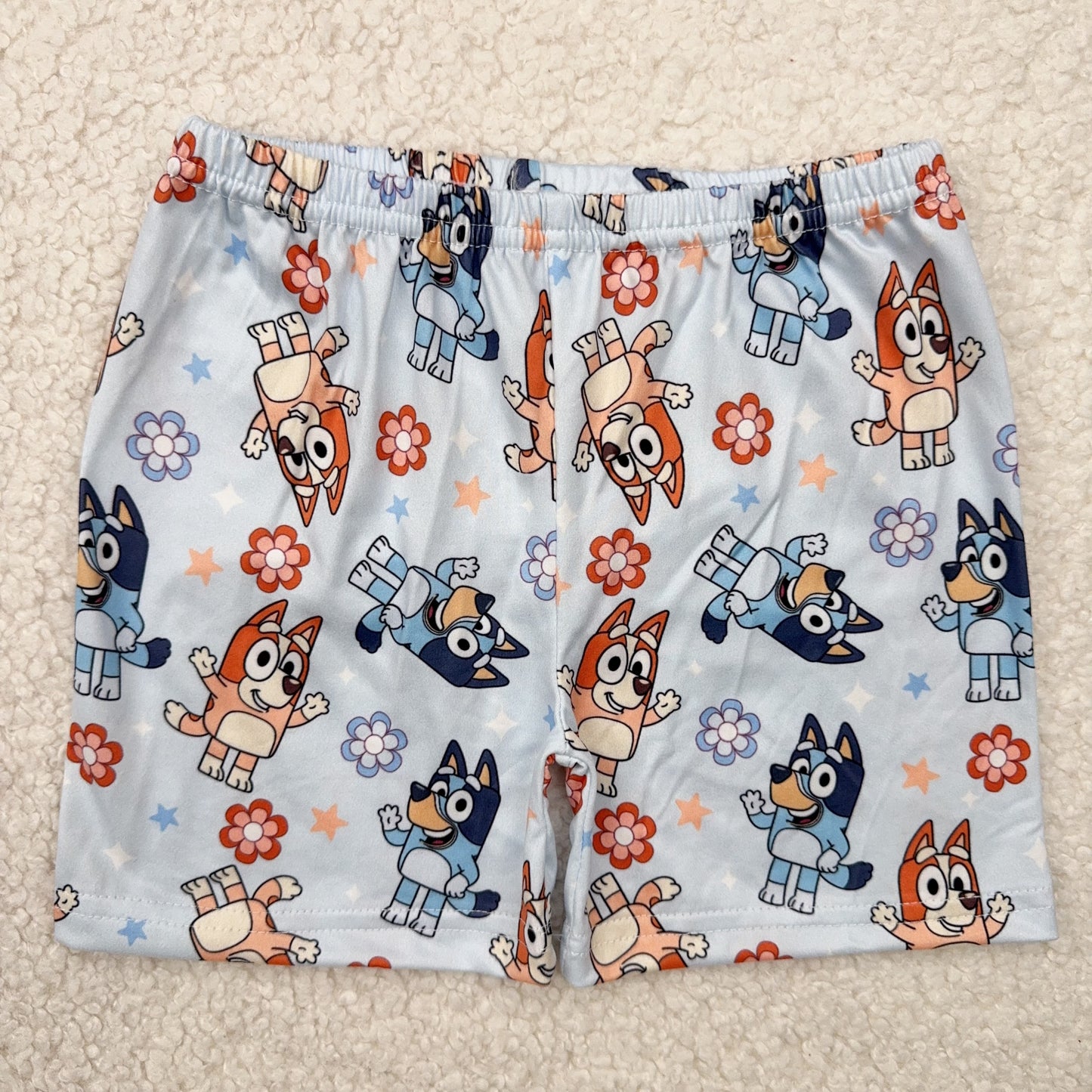 RTS SALES NO MOQ布鲁伊小花星星蓝色短裤Bluey Floral Star Blue Shorts