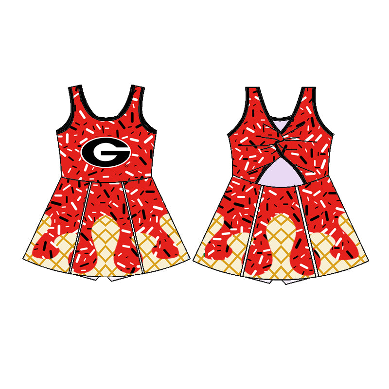 Custom moq 5 mix sizes summer teams baby girls clothes team black and red short sleeve skirts shorts sets dress top-25.5.9