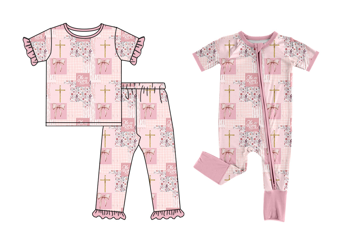 26.1.3 custom each style moq 5 eta 6-8week Sibling Sisters easter floral baby girl clothes short sleeve pants sets and romper match family design