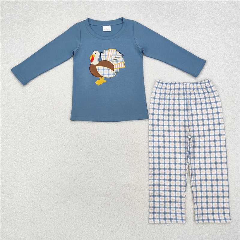 RTS NO MOQ(In Stock) BLP0742 Embroidered Turkey Long Sleeve Pants Set