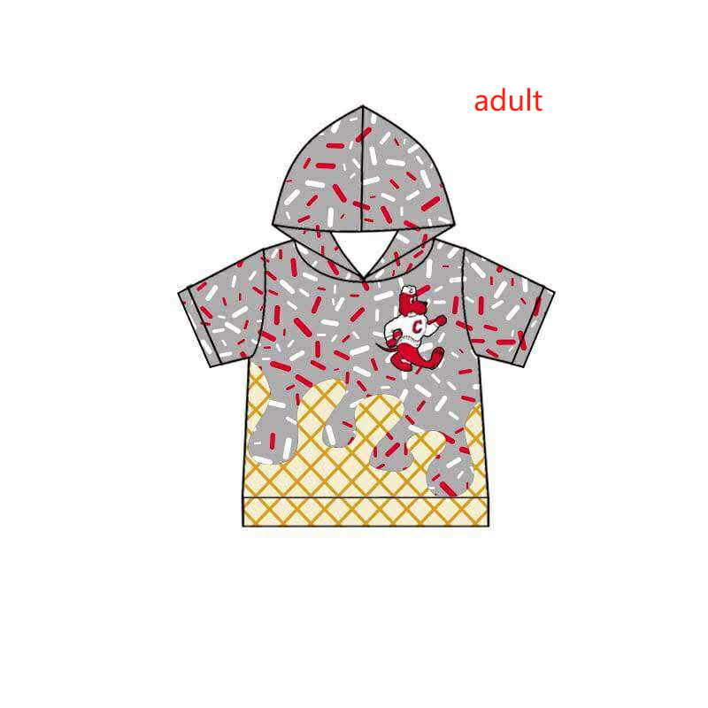 PRE ORDER Deadline August 1 custom no moq Children's boutique clothing Adult Tops shorts Sleeve Hooded Ice Cream Top Grey Short Sleeve Hooded Top