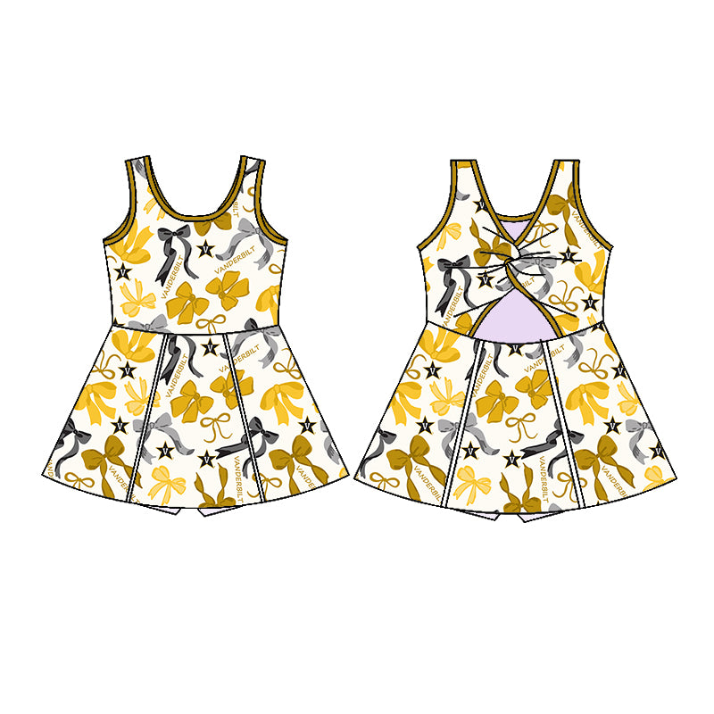 Custom moq 5 mix sizes summer teams baby girls clothes team yellow short sleeve skirts shorts sets dress 1 and dress 2 and dress 3 and dress 4-25.5.15