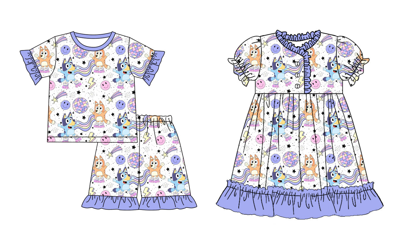 12.30 custom each style moq 5eta 4-6week Sibling Sister cartoon dog baby girl short sleeve shorts sets and dresses match design
