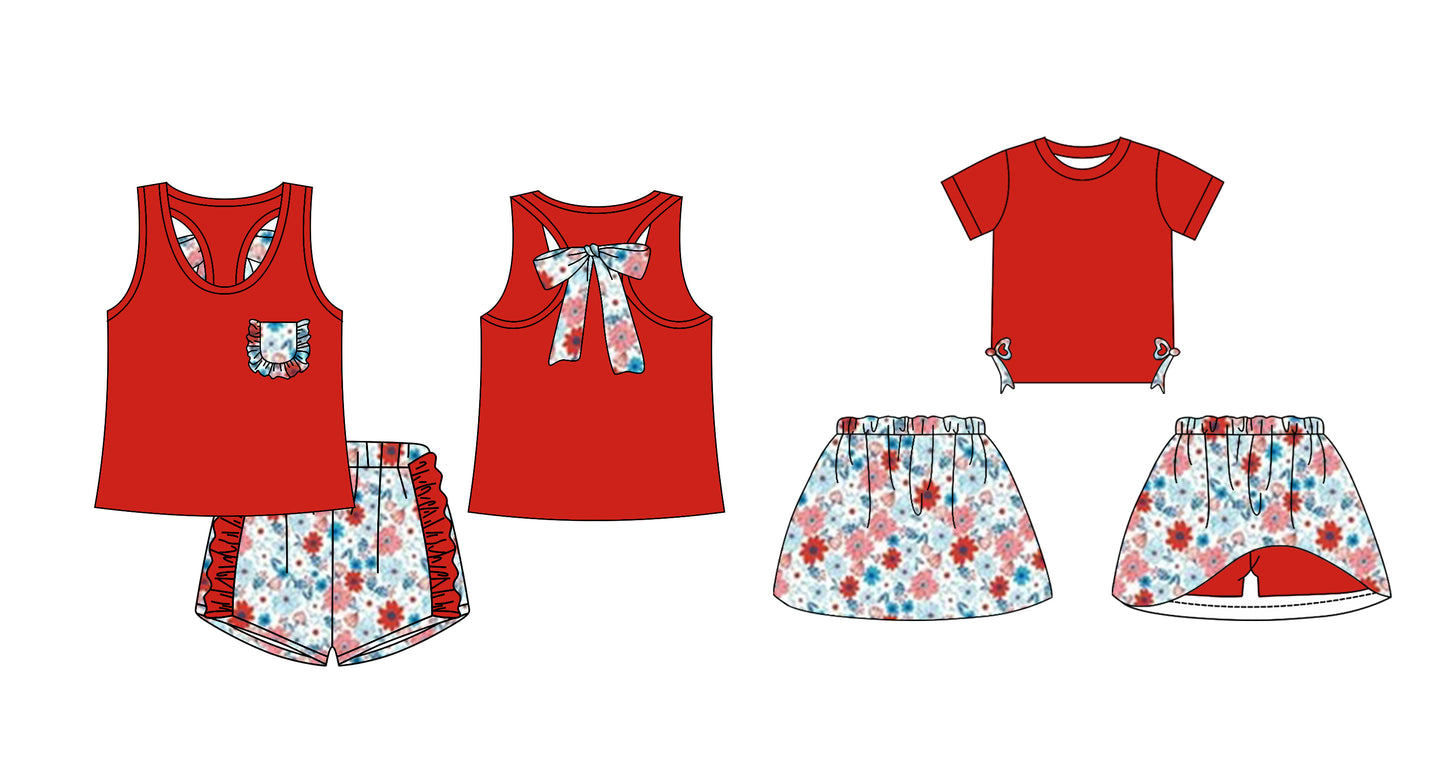 12.31 custom each style moq 5eta 4-6week Sibling Sister floral baby girl short sleeve shorts sets and dresses match design