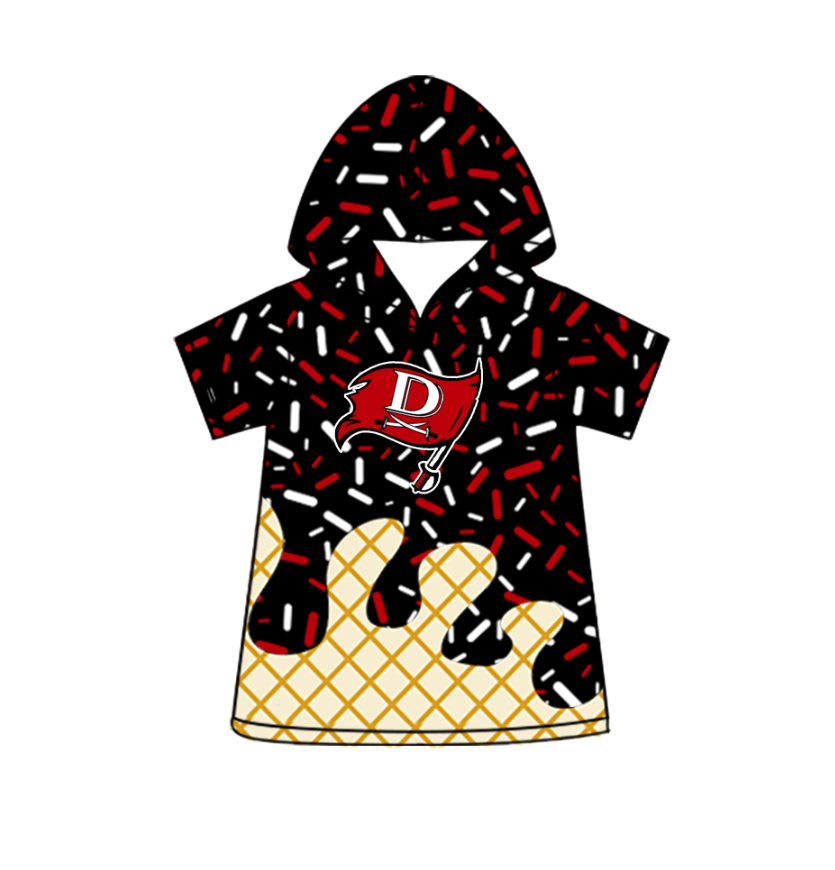 custom moq 3 eta 6-8weeks adult and kids clothes team black hooded short sleeve top