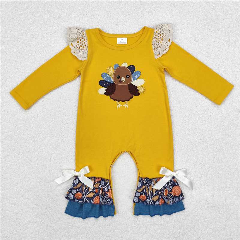 RTS NO MOQ(In Stock ) LR1423 Embroidered Turkey Long Sleeve Bodysuit