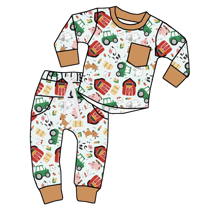 Custom moq 3 eta 6-8 weeks House-Truck-Cow Mint Green Pocket Long Sleeve Suit