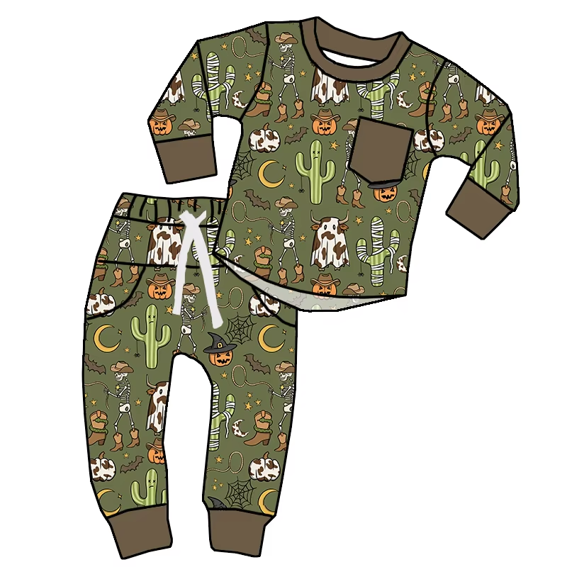 Custom moq 3 eta 6-8 weeks Cow Imp-Cactus-Skull Pattern Tan Pocket Long Sleeve Suit