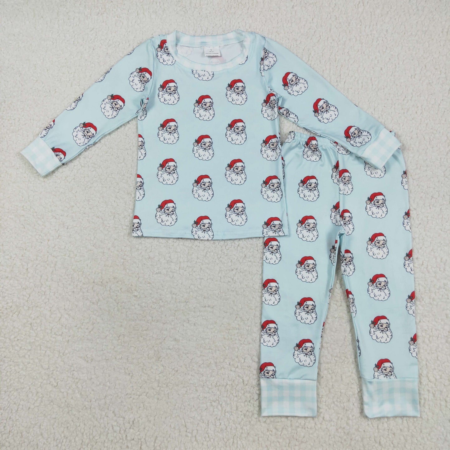 RTS NO MOQ(In Stock) BLP1090 Blue Santa Claus plaid long-sleeved pantsuit set
