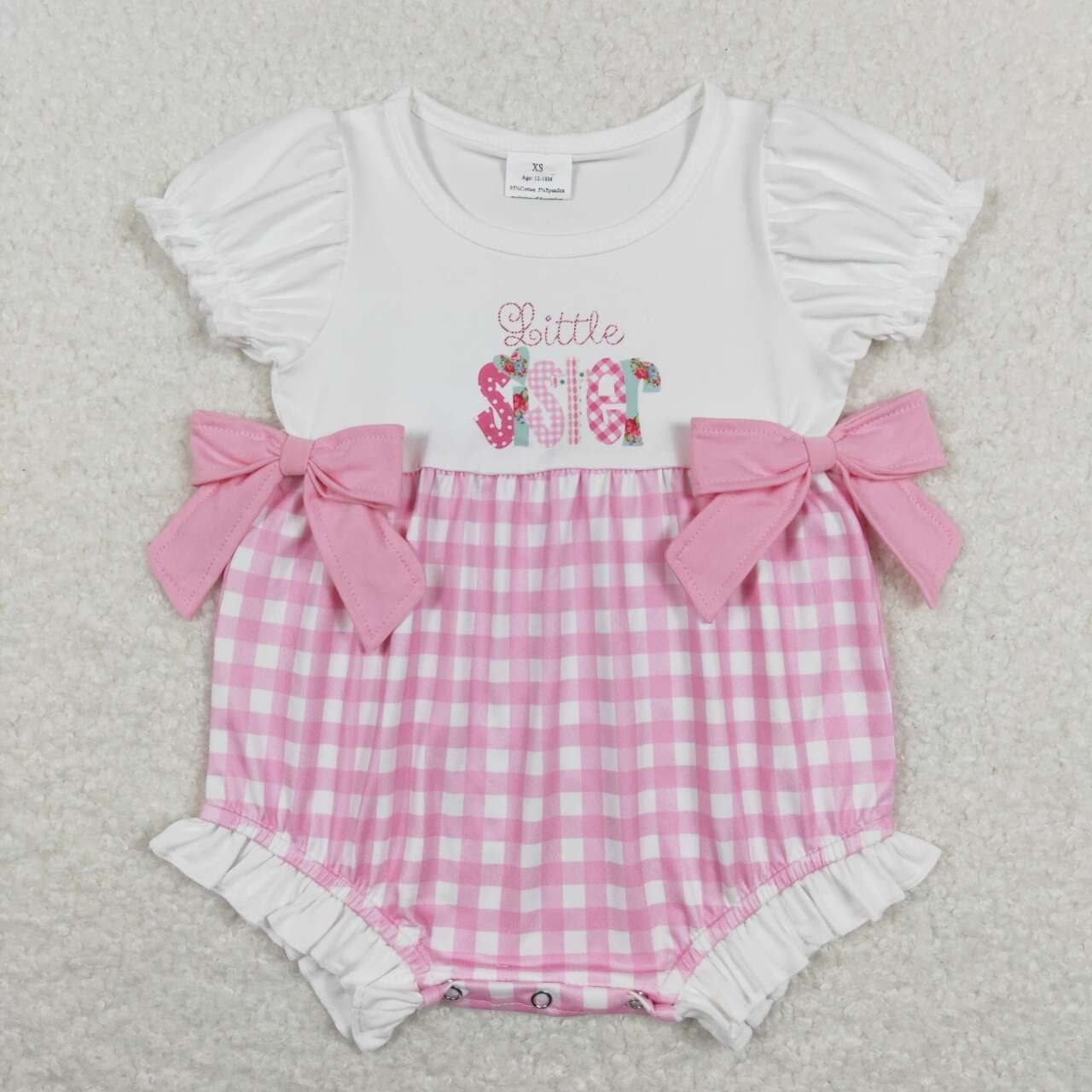 SR0588 little sister letter white lace pink plaid short-sleeved jumpsuit