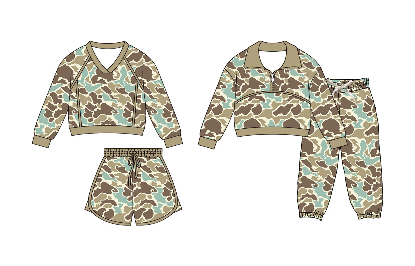 25.11.27 custom each style moq 5 eta 6-8week Sibling Sisters camouflage baby girl long sleeve pants sets and skirts sets match family design