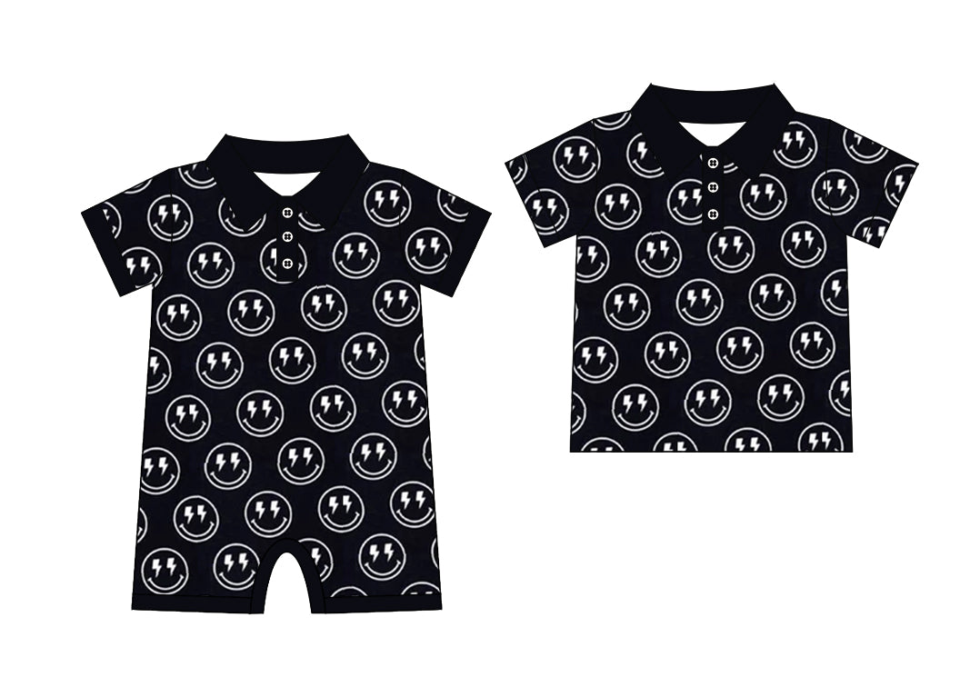 25.11.28 Custom each style moq 5 eta 6-8 week Sibling Sister smiley baby boy short sleeve top and rompers match family design
