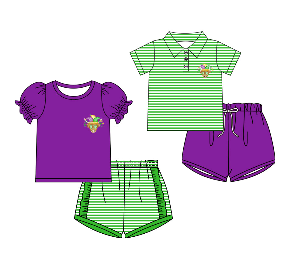 25.11.22 custom each style moq 5 eta 6-8week Sibling Sisters mardi gras baby girl boy clothes short sleeve shorts sets 2 match family design