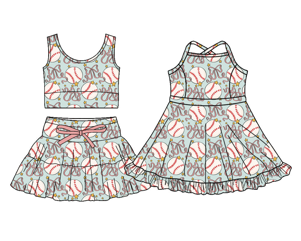 25.12.4 custom each style moq 5 eta 6-8week Sibling Sister baseball baby short sleeve skirts sets and dress match design