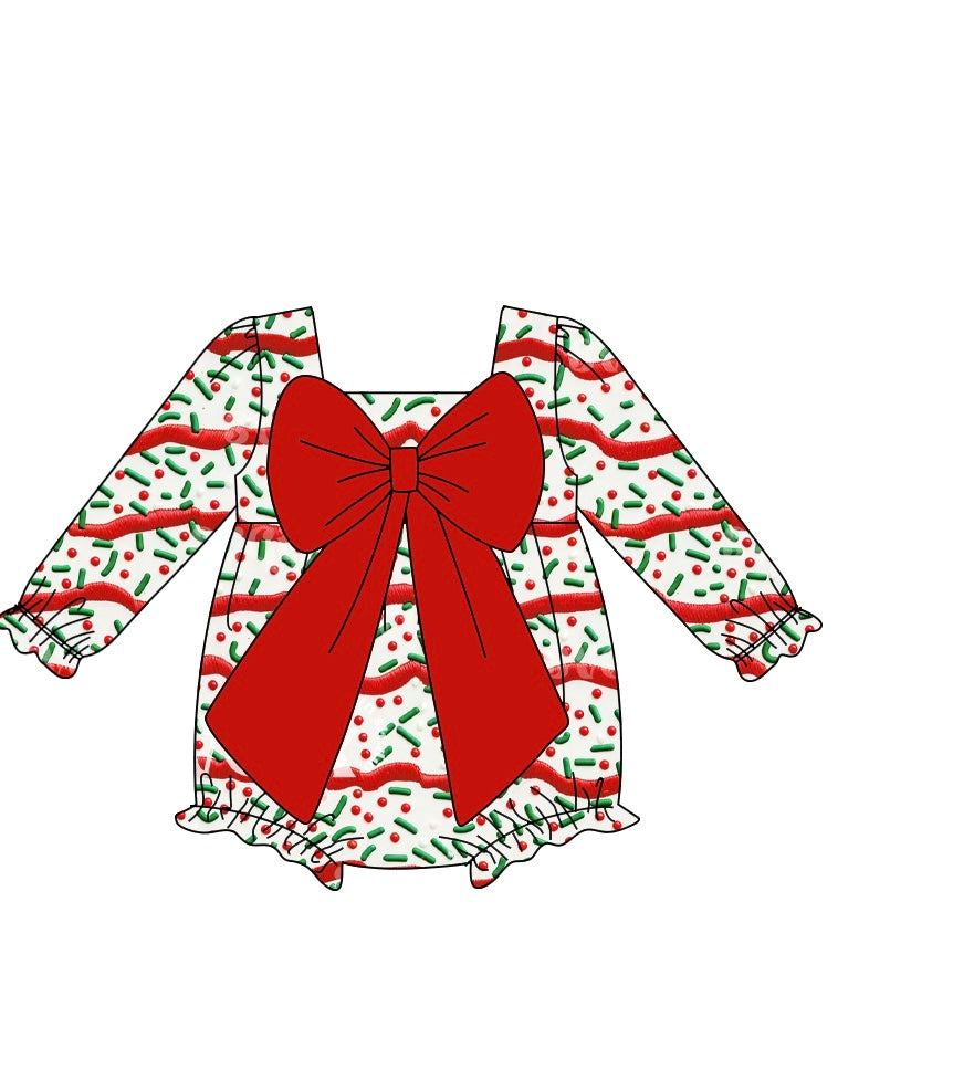 PRE ORDER Deadline September 2 close custom no moq Long-sleeved Christmas bow romper