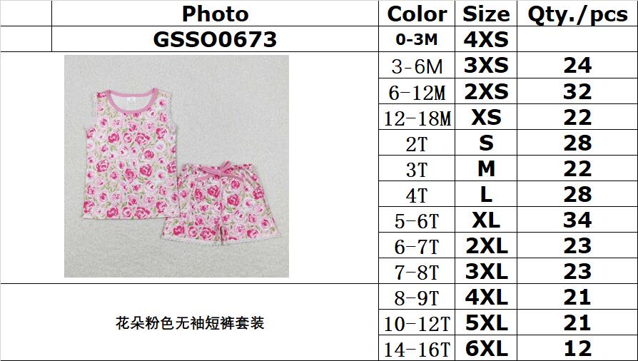 GSSO0673 Floral Pink Sleeveless Shorts Set