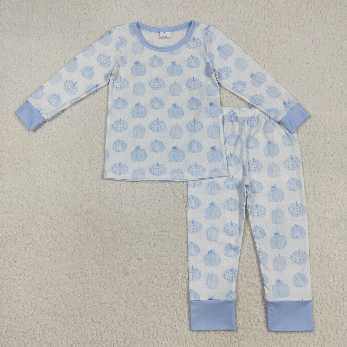 bamboo rts no moq BLP0469 Modal pumpkin blue and white long sleeve long pants pajama set