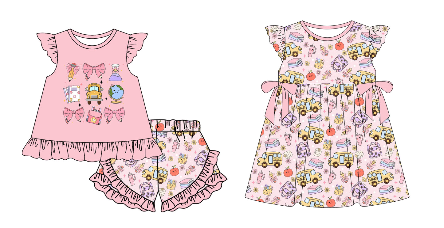 12.30 custom each style moq 5eta 4-6week Sibling Sister pencil bow baby girl short sleeve shorts sets and dresses match design