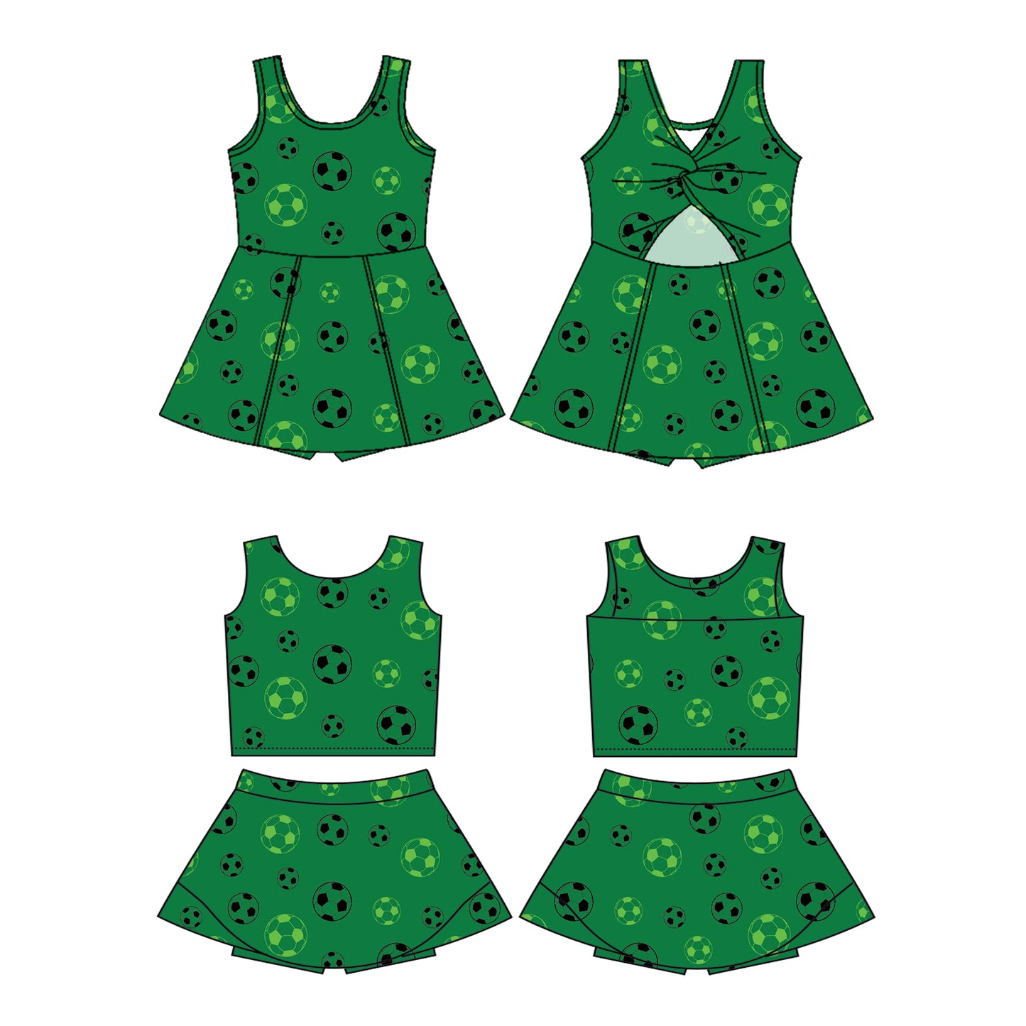 25.12.1 custom each style moq 5 eta 6-8week Sibling Sister football green baby short sleeve skirts sets and dress match design