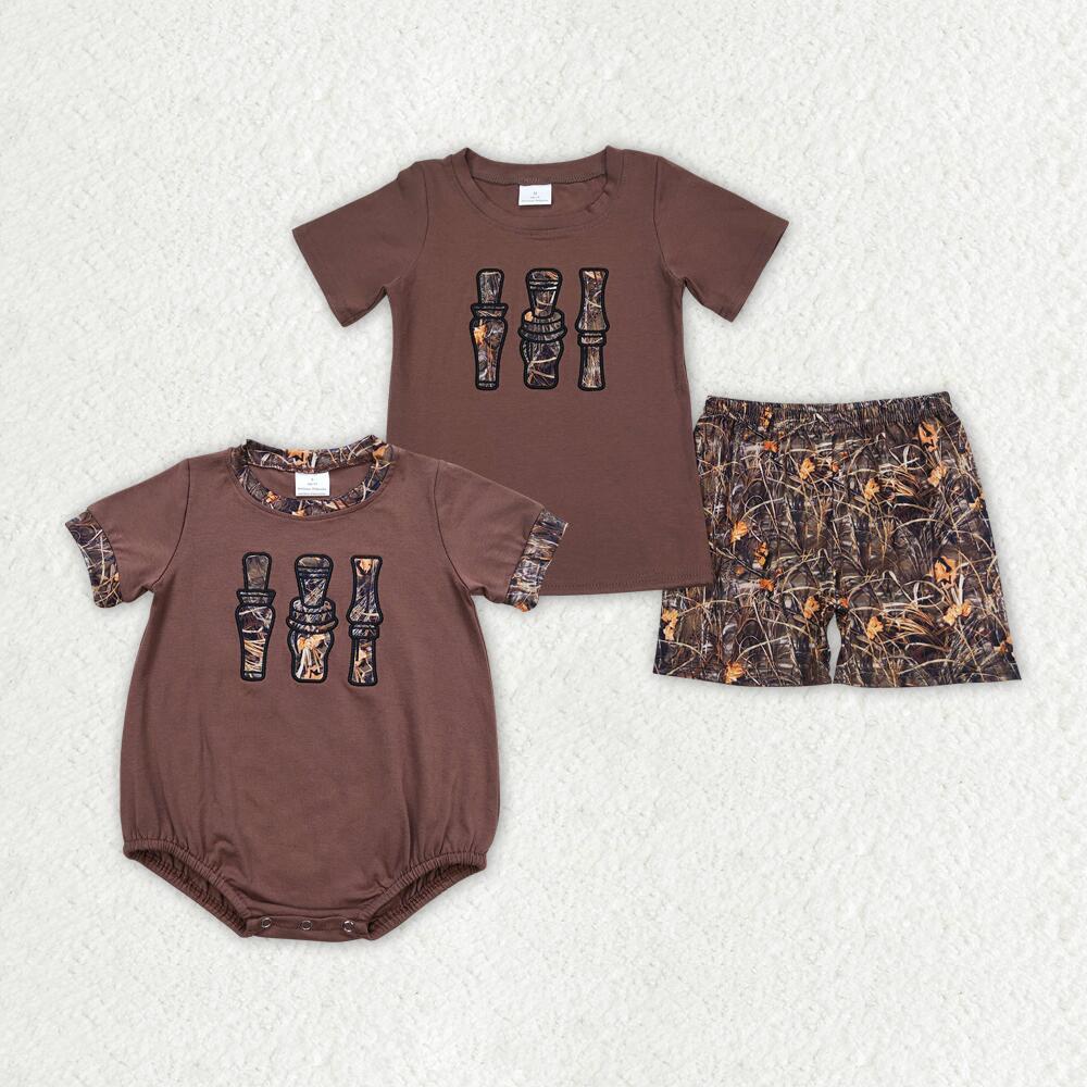 RTS BSSO0780 Embroidery leaves grass camouflage bottle brown short sleeves SR1402 Embroidery Leaves Grass Camouflage Bottle Brown Short Sleeve Jumpsuit