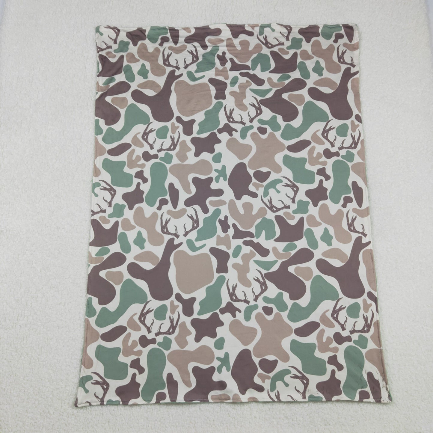 RTS NO MOQ(In Stock) BL0226 Antler Brown-Green Camouflage Baby Blanket