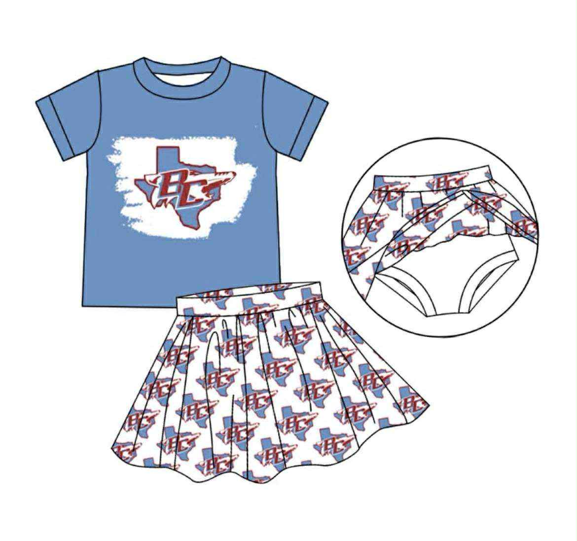 PRE ORDER Deadline August 3 close custom no moq Children's boutique clothing Cyan short-sleeved shorts suit