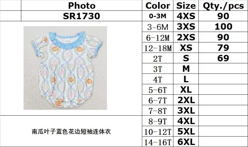 RTS no moq SR1730 Pumpkin Leaf Blue Lace Short Sleeve Jumpsuit