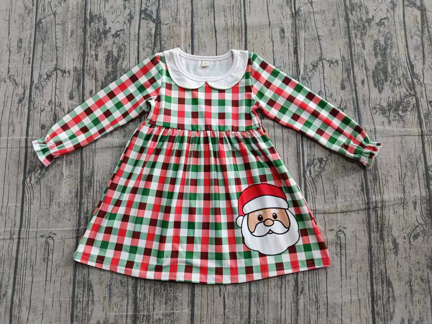 Custom moq 5 eta 6-8weeks baby girl clothes Christmas santa claus long sleeve dress-25.10.25