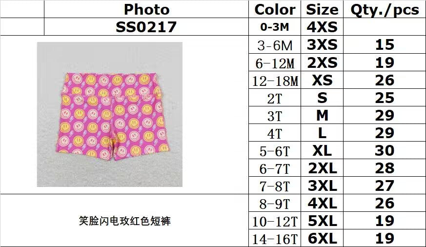 rts no moq SS0217 Smiley Lightning Rose Red Shorts