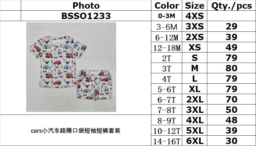 RTS NO MOQ ETA 5/7days Arrived BSSO1233 cars car roadblock pocket short sleeve shorts set