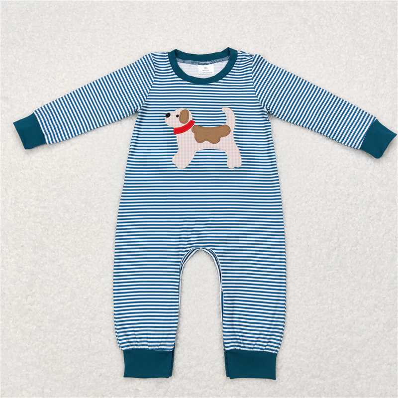 RTS NO MOQ(In Stock) LR0727 Baby boy clothes long-sleeved bodysuit with embroidered puppy