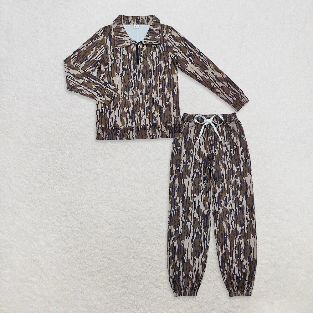 RTS NO MOQ Sibling Baby boy clothes yoga camouflage long-sleeved trousers suits and adult set