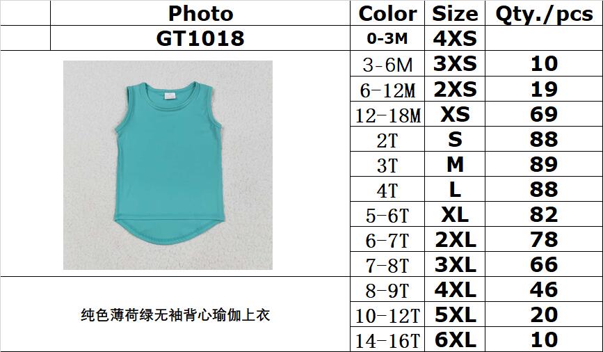 RTS NO MOQ GT1018 Solid mint green sleeveless vest yoga top