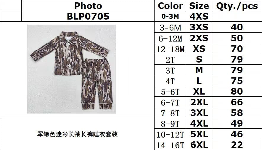 RTS NO MOQ ETA 5/7days Arrived BLP0705 Military green camouflage long-sleeved pants pajama set