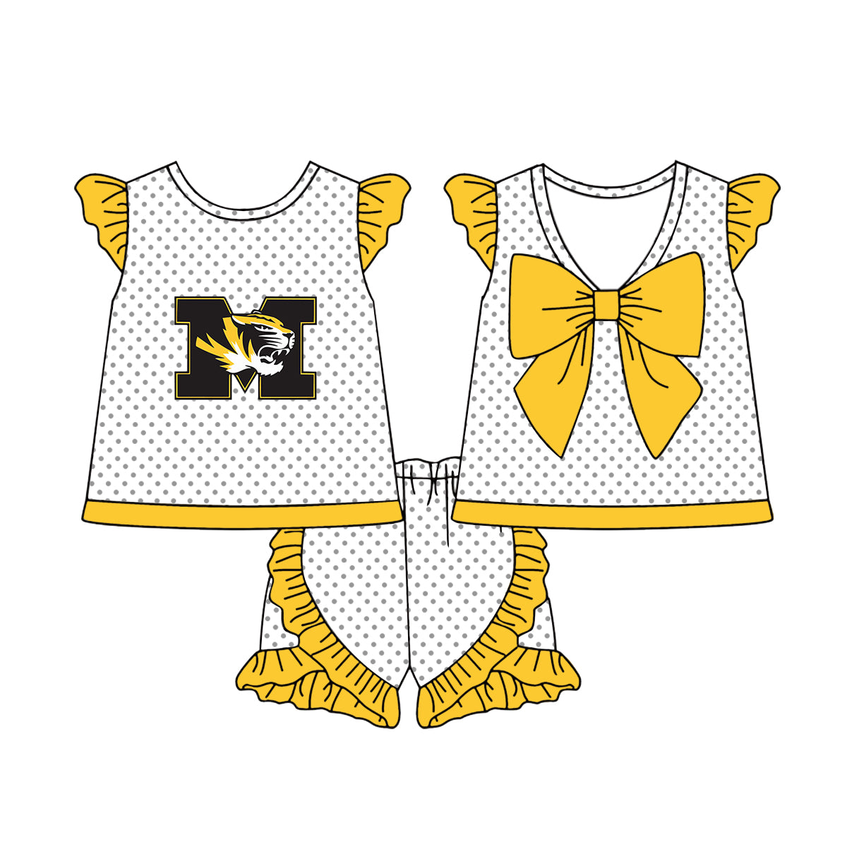 Custom summer teams baby girls clothes team yellow sets dress top-25.5.5