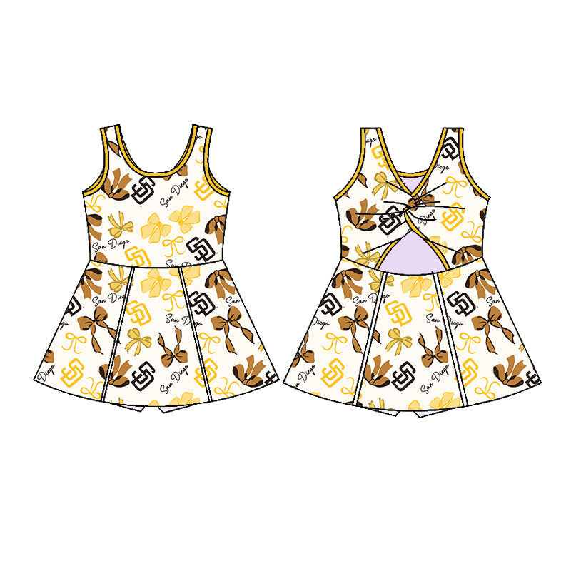 Custom moq 5 mix sizes summer teams baby girls clothes team yellow short sleeve skirts shorts sets dress 1 and dress 2 and dress 3 and dress 4-25.5.19
