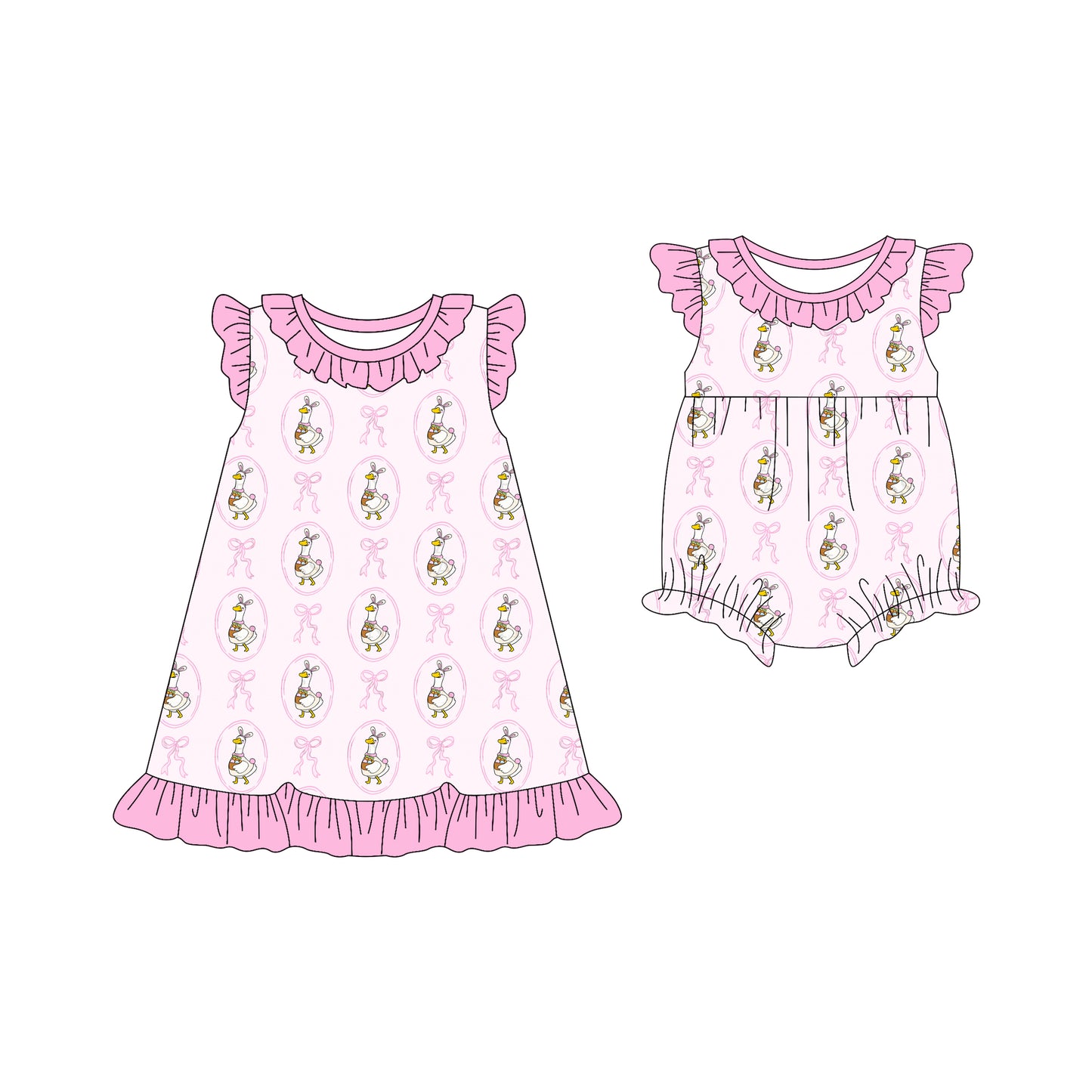 26.1.5 custom each style moq 5 eta 6-8week Sibling Sister easter bow baby short sleeve romper and dress match design