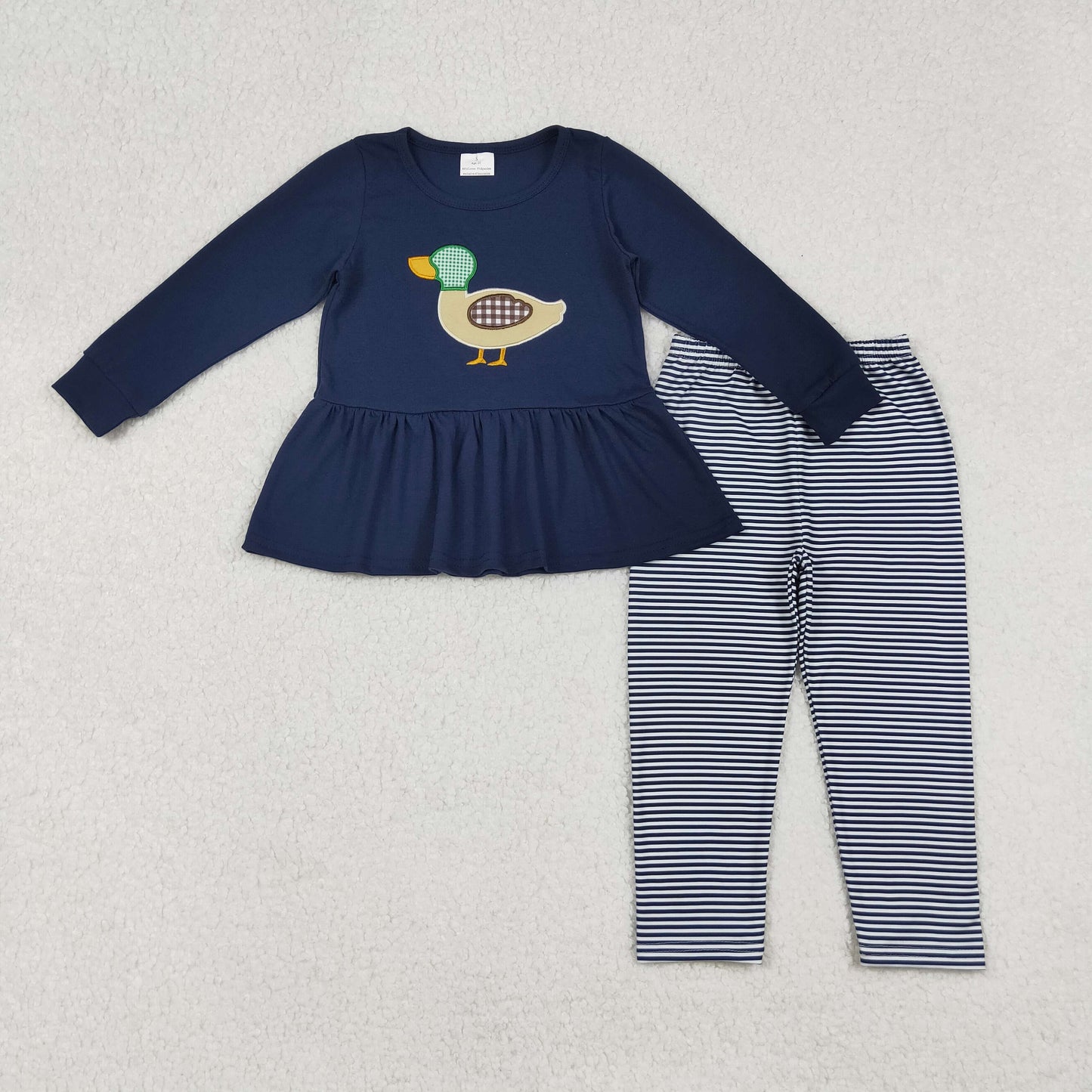 RTS NO MOQ(In Stock) GLP2595 Duck embroidered navy long-sleeved striped pantsuit