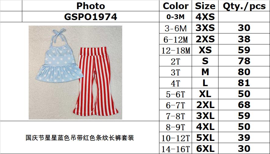 RTS NO MOQ ETA 5/7days Arrived GSPO1974 National Day star blue suspenders and red striped trousers set