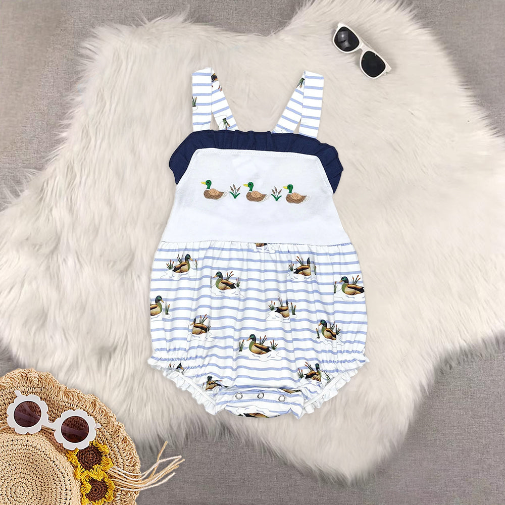 RTS NO MOQ Duck blue short-sleeved shorts suit & and romper