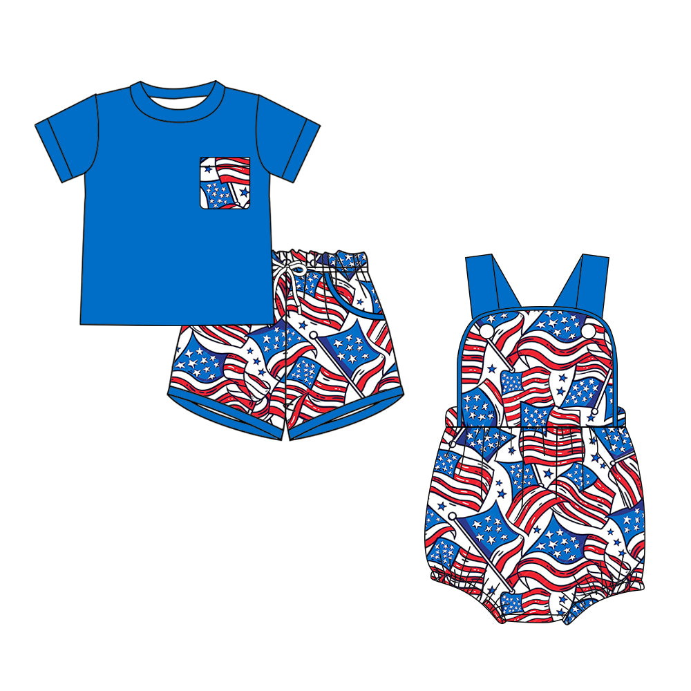 26.1.5 custom each style moq 5 eta 6-8week Sibling Sister flag baby boy short sleeve shorts sets and romper match design