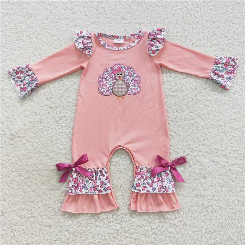 RTS NO MOQ(In Stock ) LR0358 Embroidered Turkey Long Sleeve Bodysuit