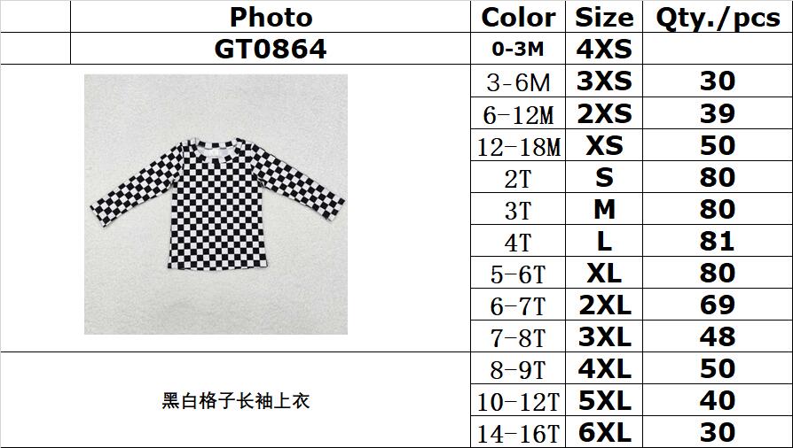 RTS NO MOQ ETA 5/7days arrived GT0864 Black and white plaid long-sleeved top
