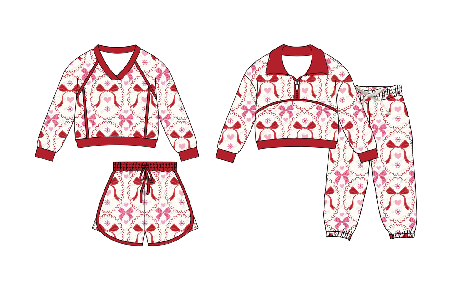 25.11.27 custom each style moq 5 eta 6-8week Sibling Sisters love bow baby girl long sleeve pants sets and skirts sets match family design