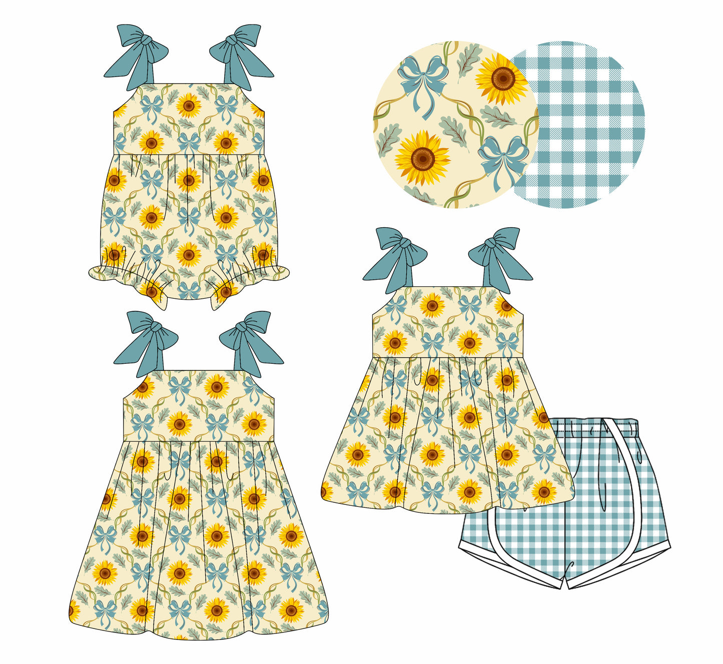 26.1.8 custom each style moq 5 eta 6-8week Sibling Sister floral bow baby short sleeve shorts sets and romper and dress match design