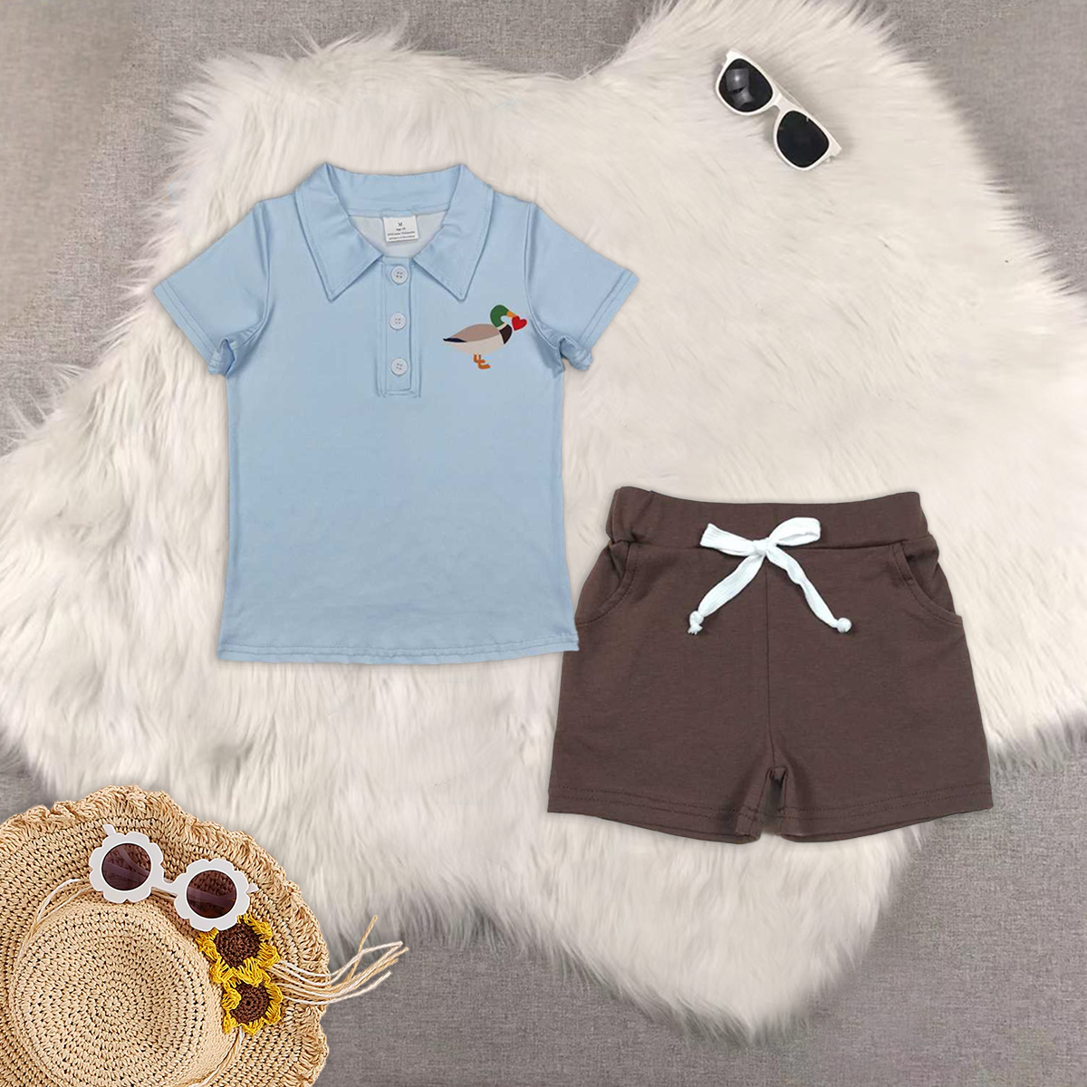 RTS NO MOQ BT1106+SS0134 baby boy clothes duck short-sleeved top pocket shorts sets